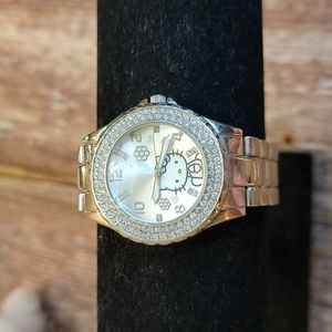 Vintage HELLO KITTY 1976 Sanrio Metal Bracelet Band, Rhinestone Adorned